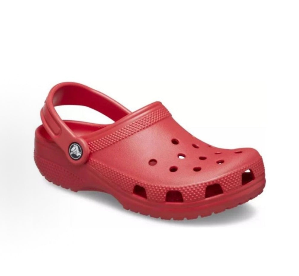 Red Crocs slip-on clog with round ventilation holes and textured outsole