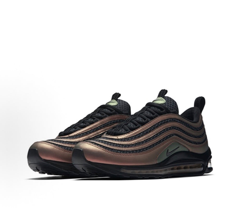 Nike Air Max 97/AJ988-900 sneakers, black knit upper with bronze ripple overlays