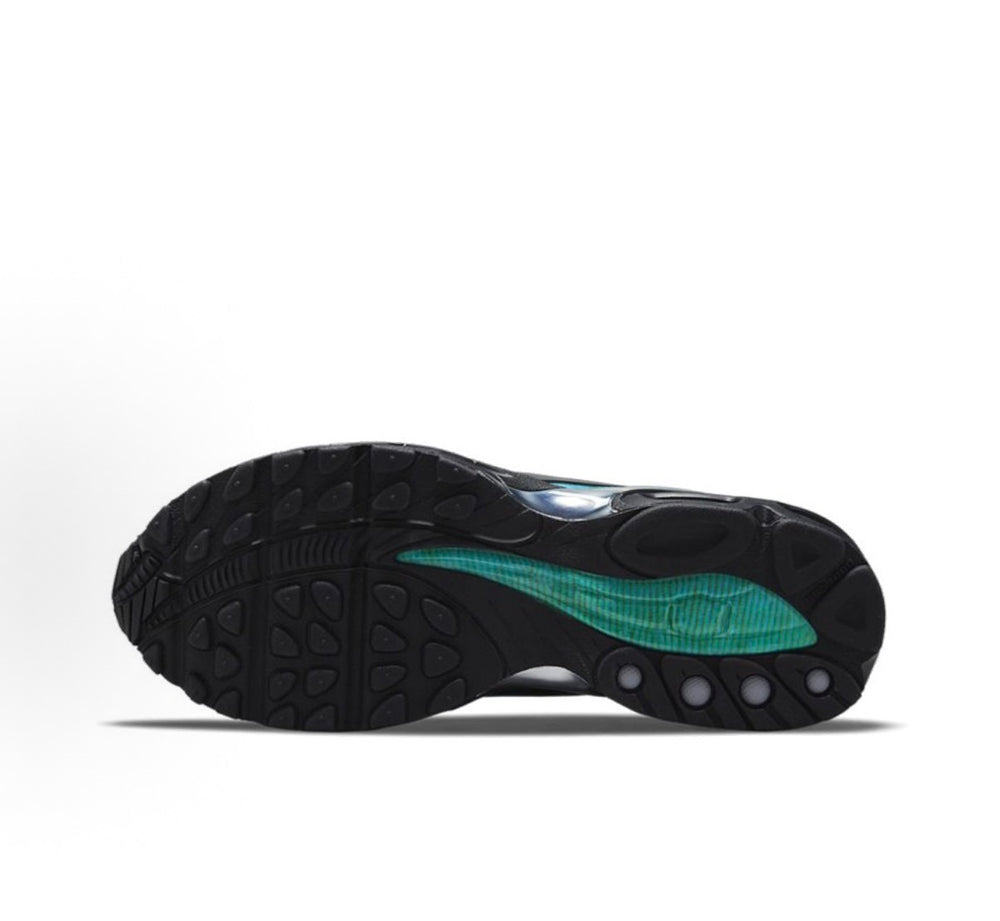 Nike Air Max Tailwind 5 sneakers outsole, dark rubber tread with teal accent panel