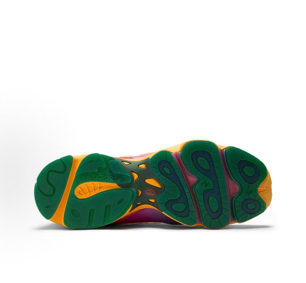 New Balance 1000 sneakers outsole with green and orange tread pattern