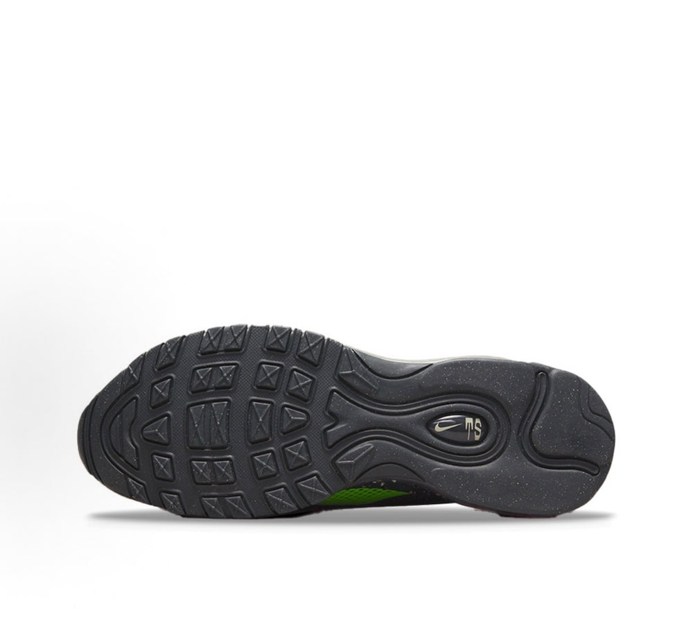 Nike Air Max 97 outsole, dark rubber tread with oval traction pods