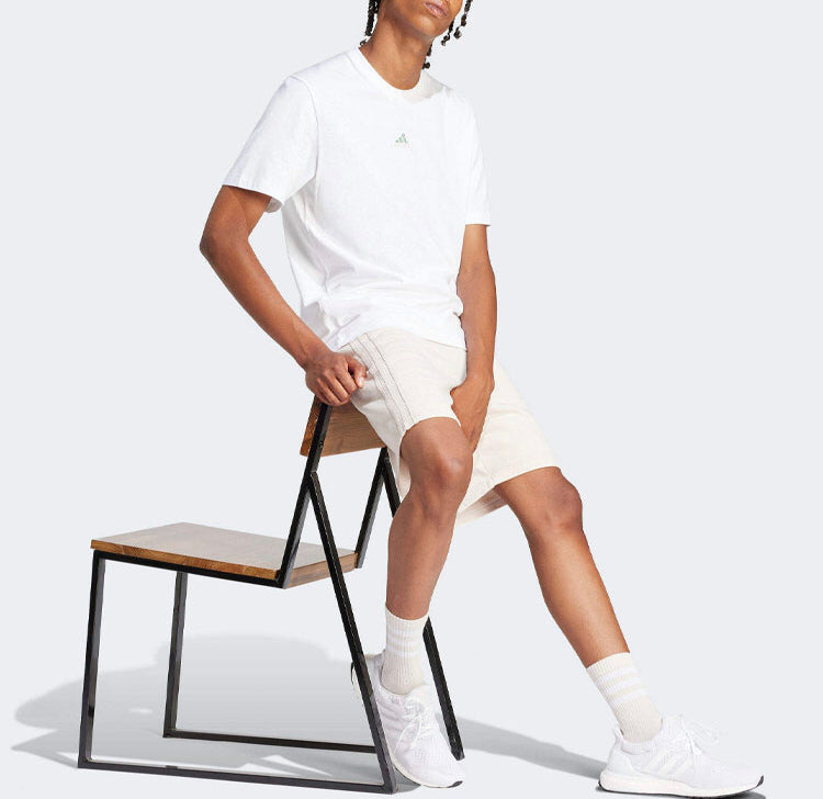 Men's Adidas white crew-neck T-shirt, front view with chest logo detail