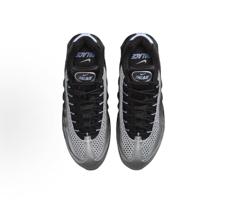 Chunky Air Max sneakers with black laces and metallic silver perforated toe