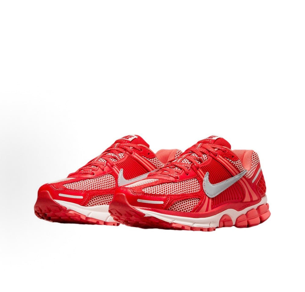 Nike Zoom Vomero 5 sneakers in red with white midsole and silver Swoosh