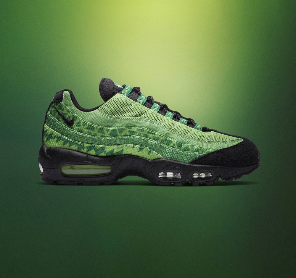 Nike Air Max 95 sneaker in green and black with mesh upper and visible air units