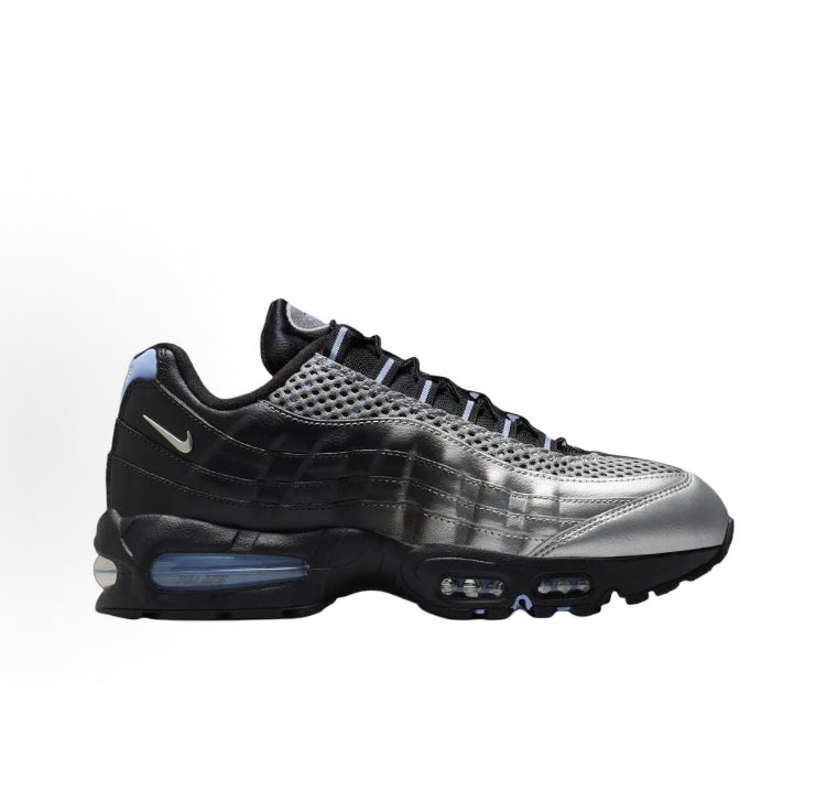 Chunky Air Max sneakers, metallic silver side panels with black heel and tongue